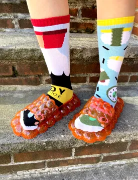 ADULT ELECTRIC ORANGE BUBBLE SLIDES by Pals Socks