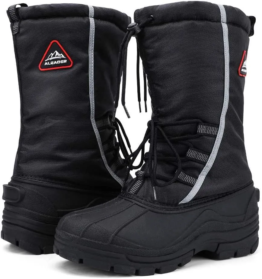 Aleader Men’s Insulated Waterproof Winter Snow Boots - Black/Elastic Lace