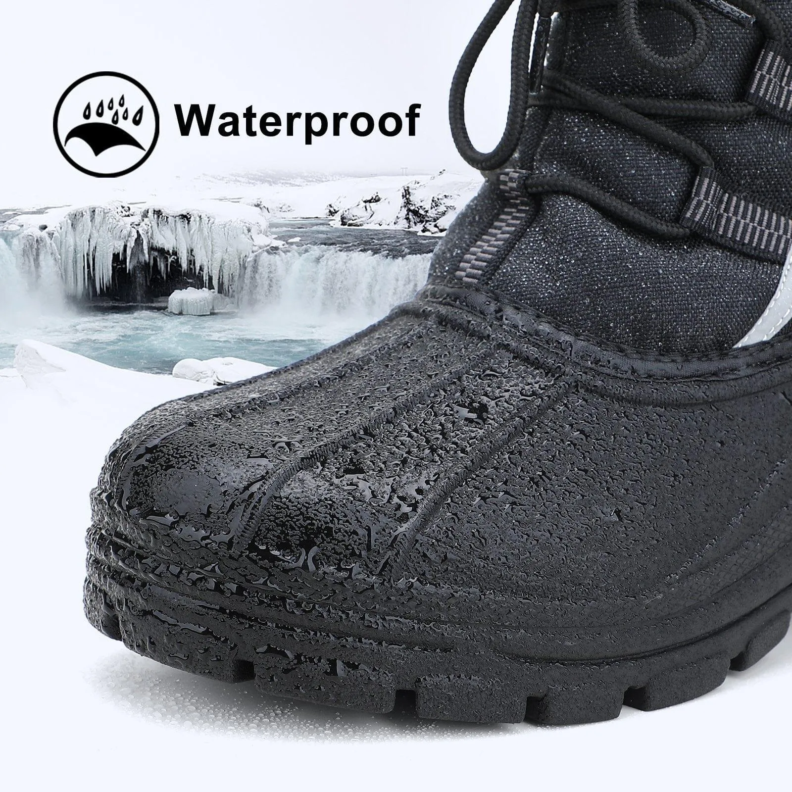 Aleader Men’s Insulated Waterproof Winter Snow Boots - Black/Elastic Lace