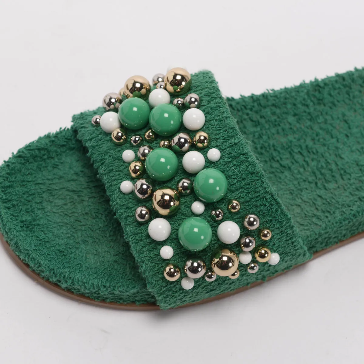 Aquazzura Green Terry Cotton Bon Bon Pool Slides 41