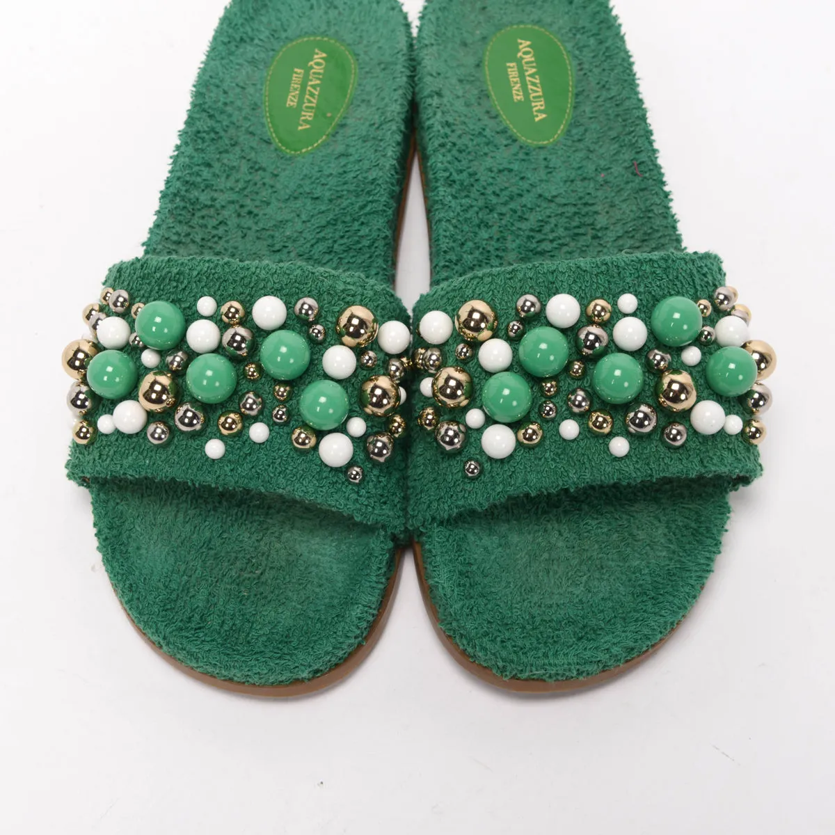 Aquazzura Green Terry Cotton Bon Bon Pool Slides 41