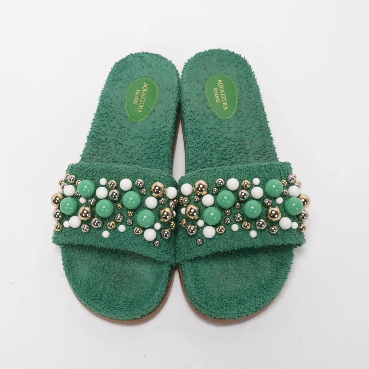 Aquazzura Green Terry Cotton Bon Bon Pool Slides 41