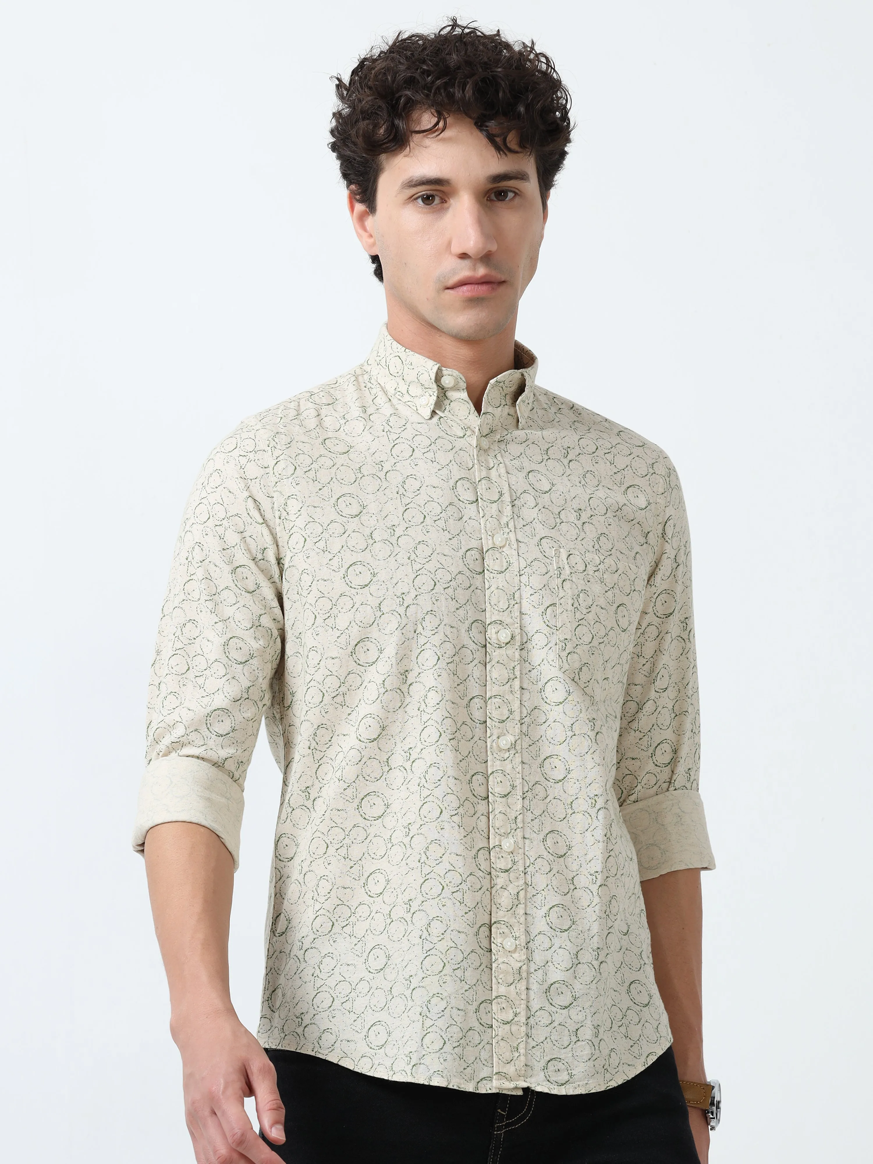 Astrid - Turkish Fit Printed Shirt - Green