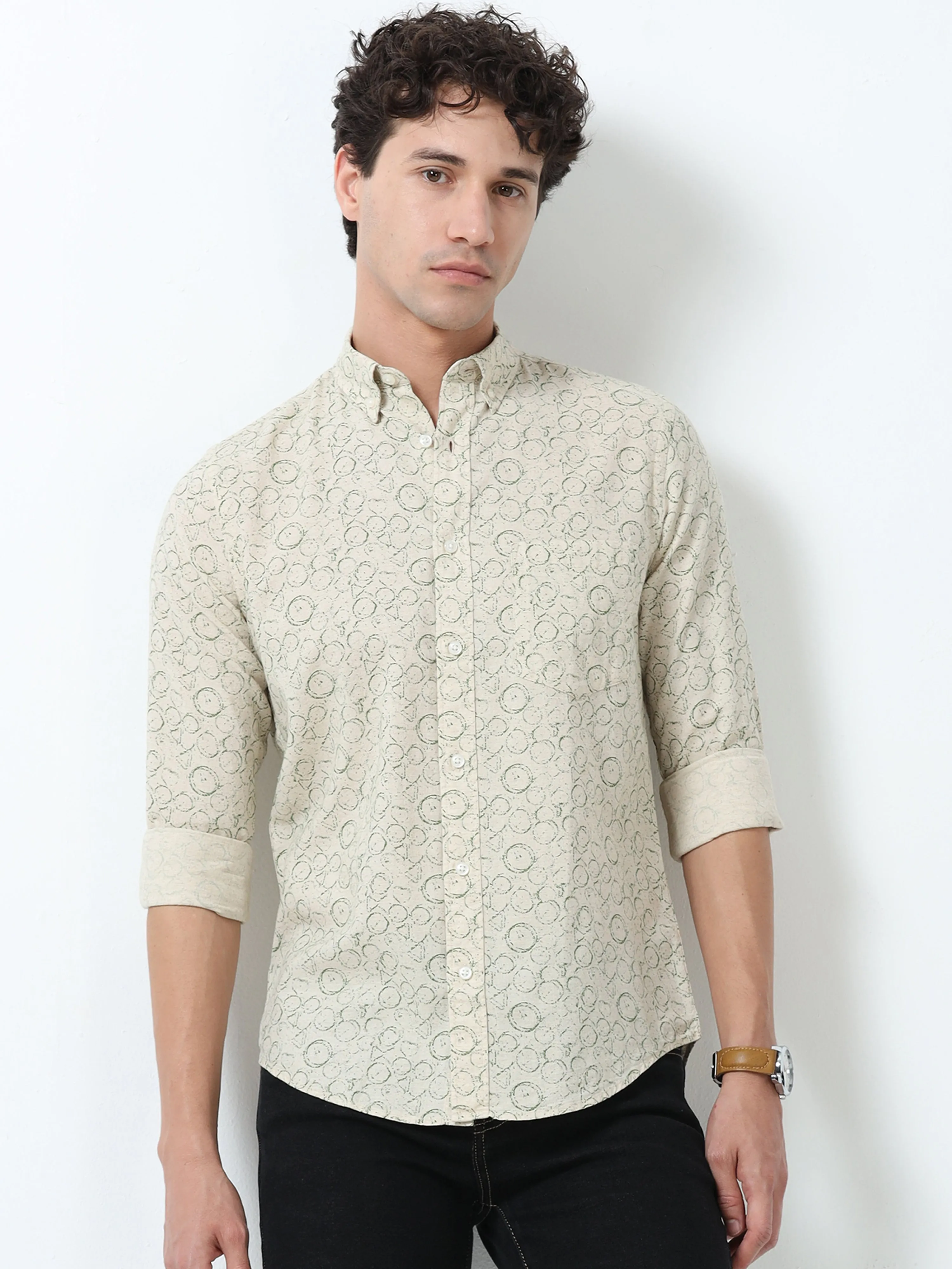 Astrid - Turkish Fit Printed Shirt - Green