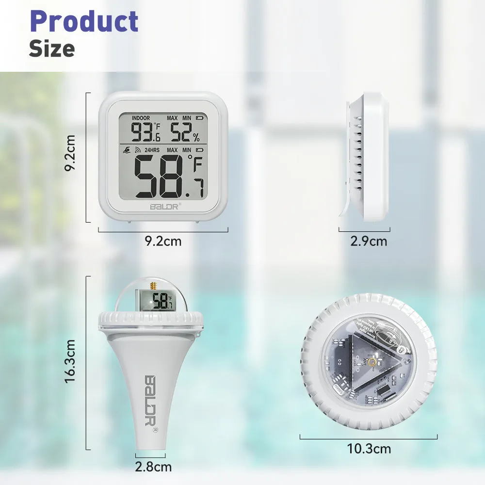 BALDR Wireless Pool Thermometer - Accurate Swimming Pool and Pond Temperature Monitor with Indoor Display