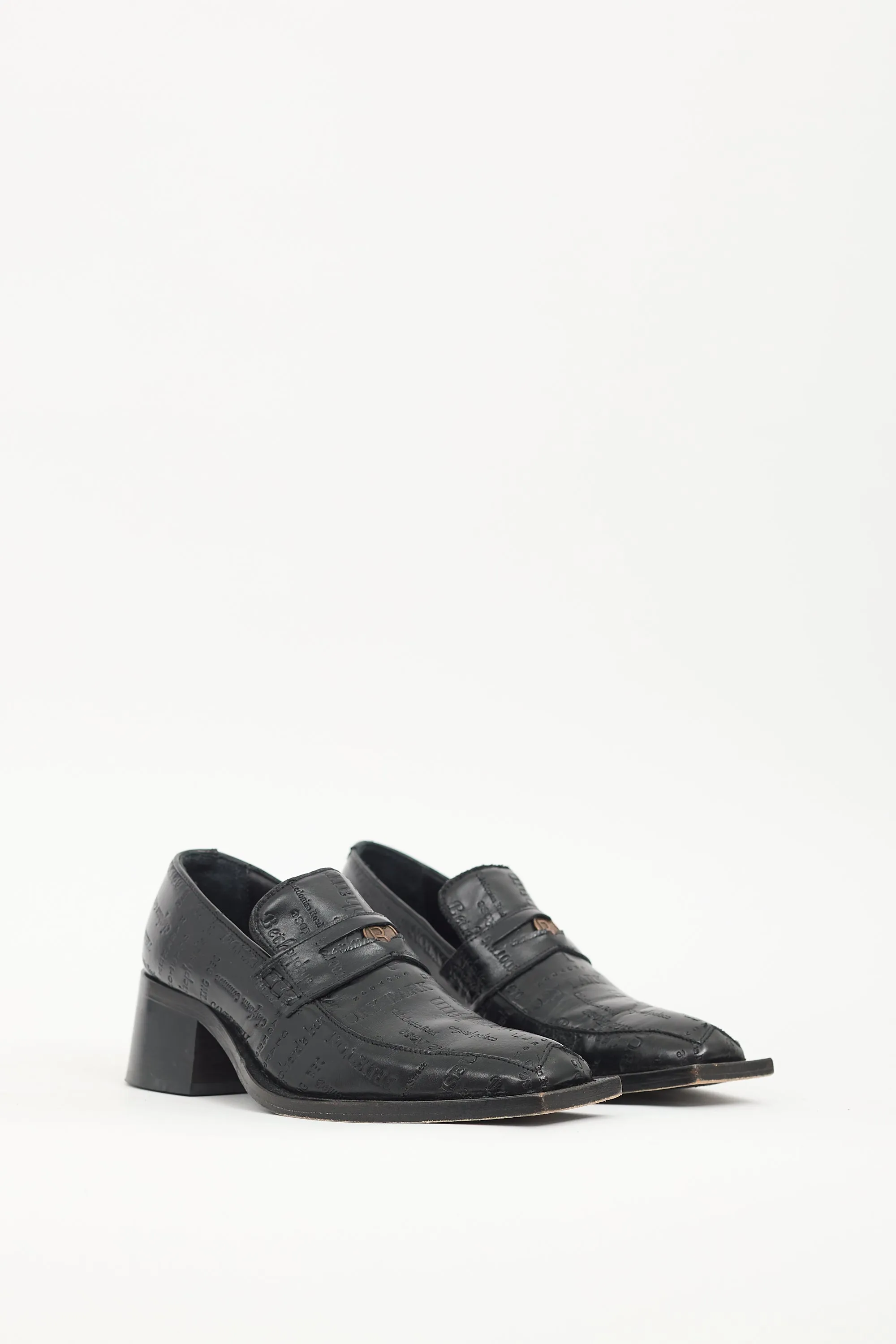 Black Leather Bagleys Heeled Loafer