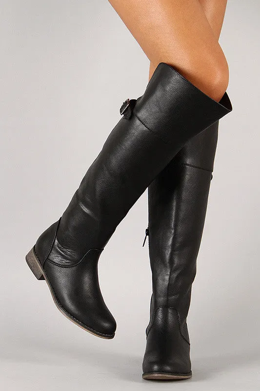 Buckle Round Toe Riding Knee High Boot