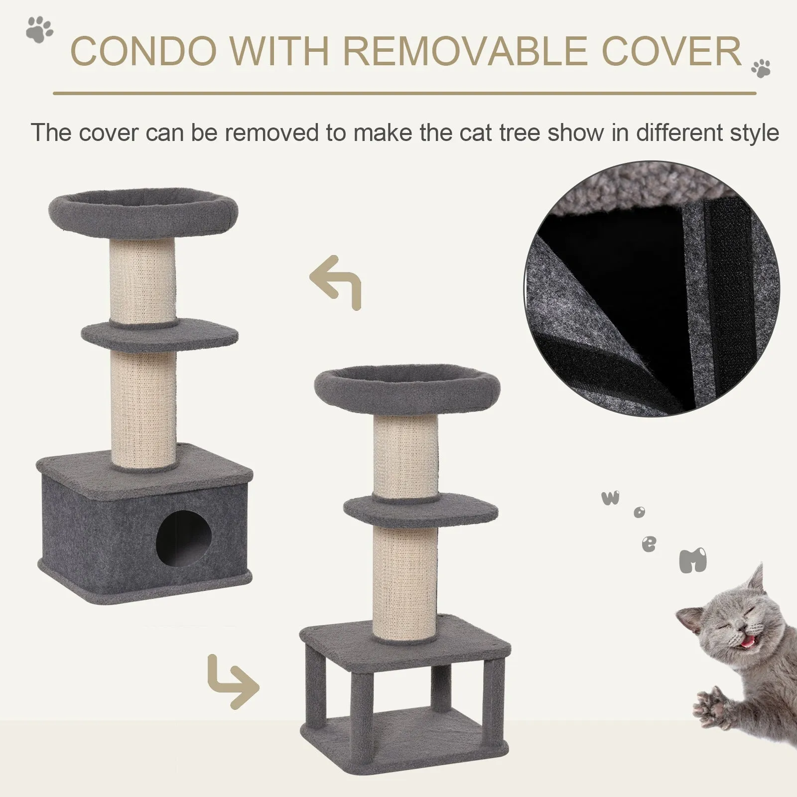 Cat Tree Kitten Tower Multi-level Activity Centre Pet Furniture with Sisal Scratching Post Condo Plush Perches Grey