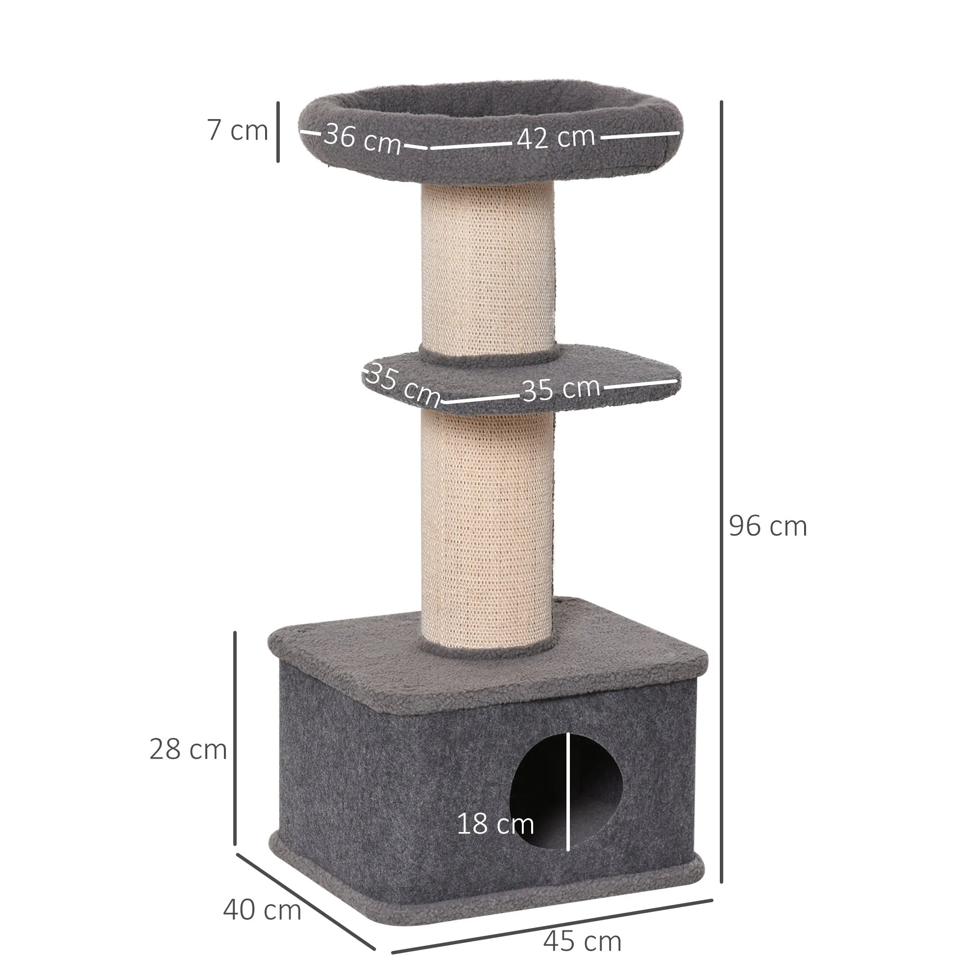 Cat Tree Kitten Tower Multi-level Activity Centre Pet Furniture with Sisal Scratching Post Condo Plush Perches Grey