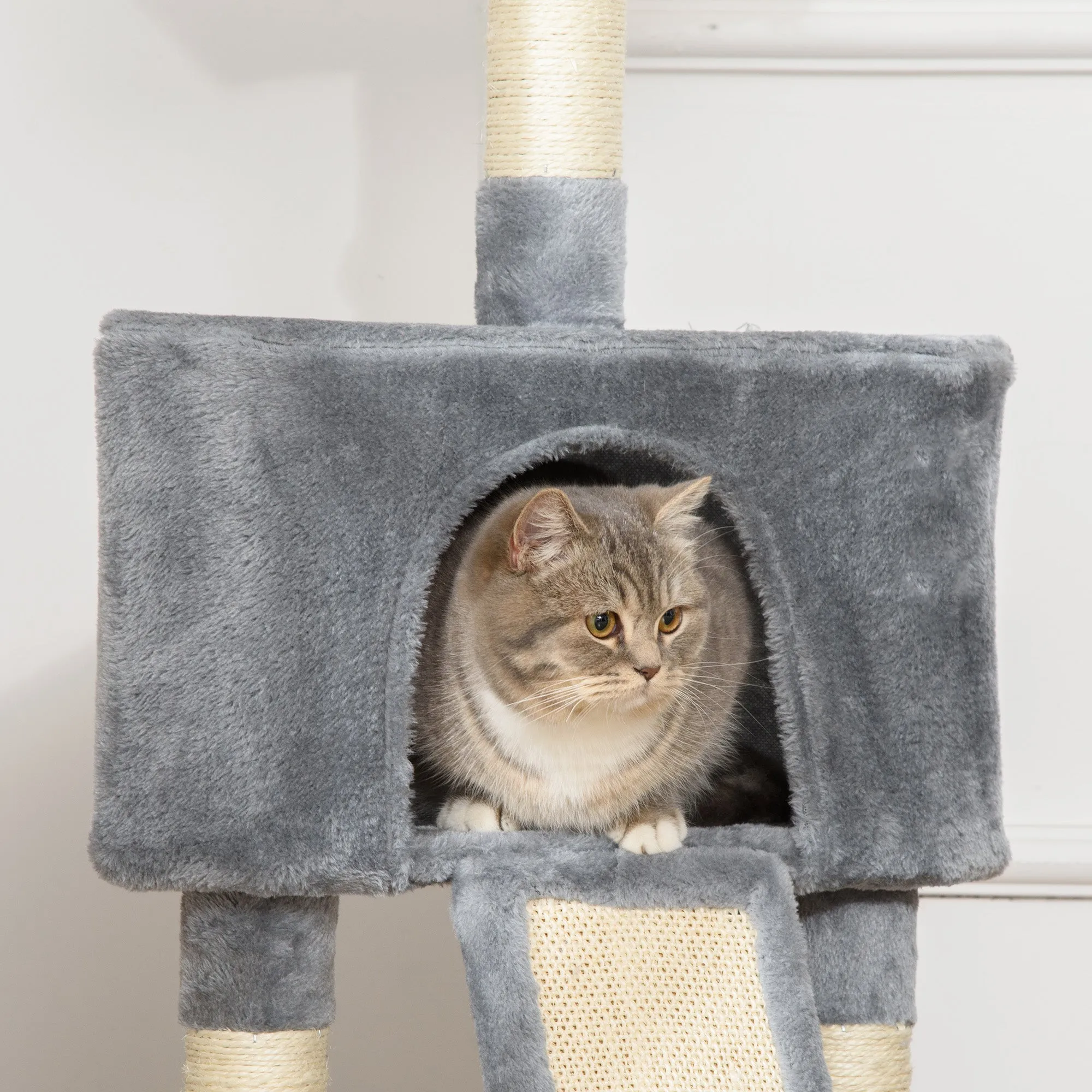 Corner Cat Tree for Indoor Cats, Kitten Tower with Scratching Post House Ladder Toy - Grey