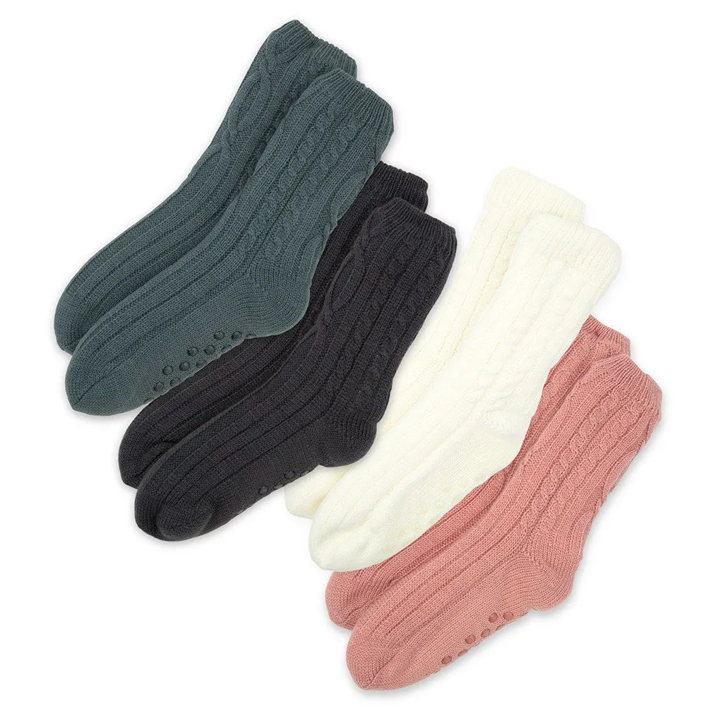 COZY SHERPA LINED CABLE KNIT SLIPPER SOCKS (sold by the pair)