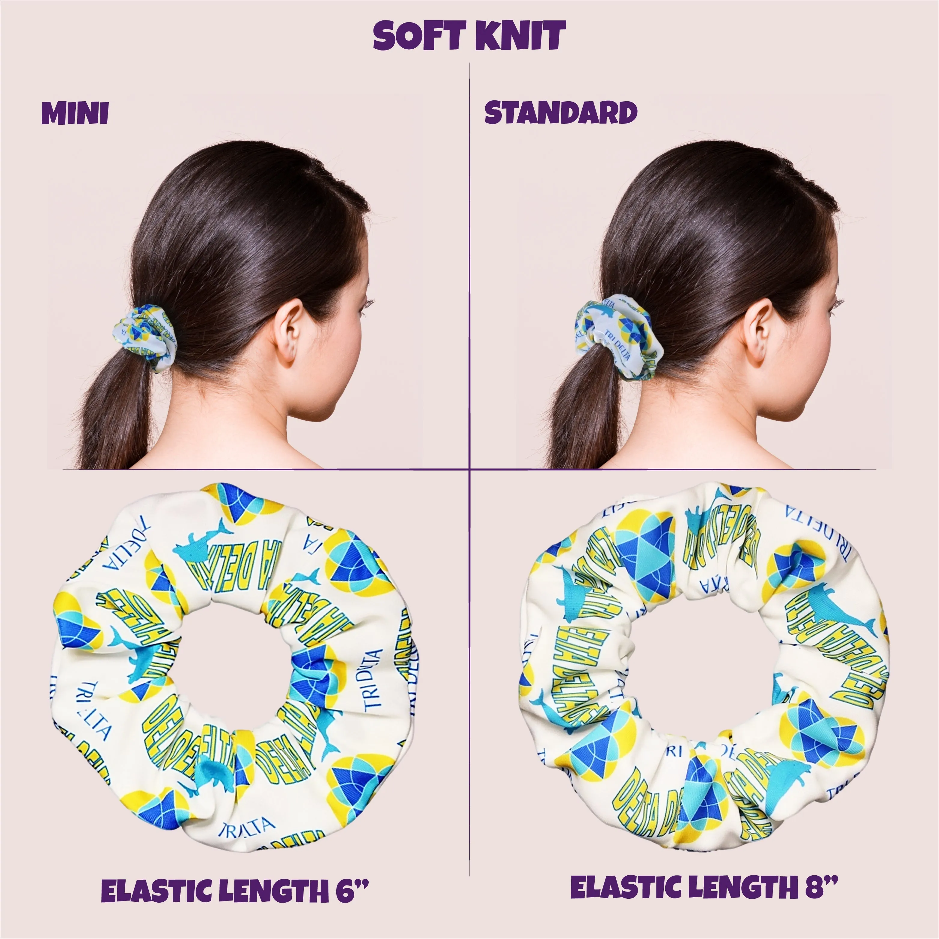 Custom Printed Soft Knit Scrunchies Standard Size (8" elastic)