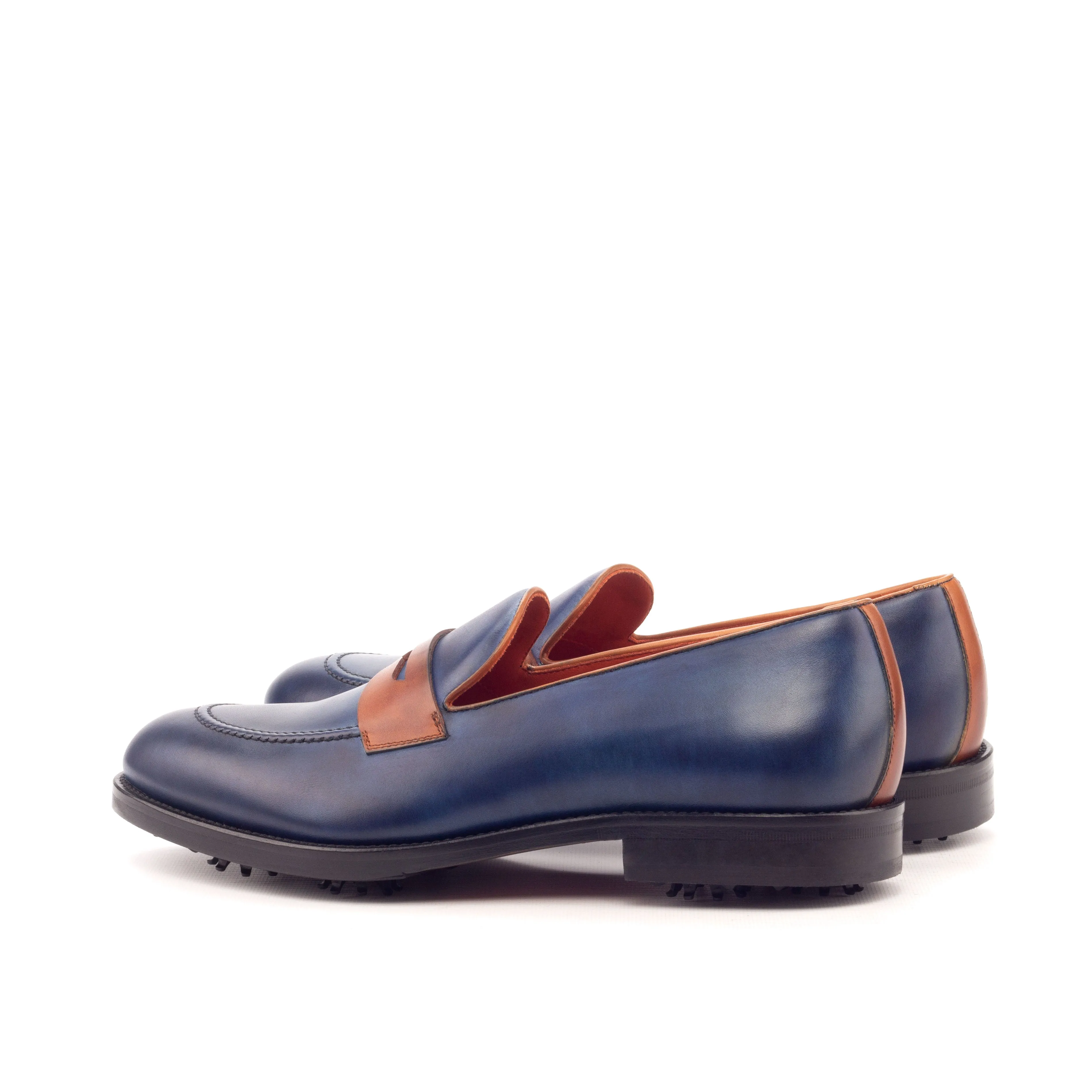 DapperFam Luciano Golf in Navy / Cognac Men's Italian Leather Loafer