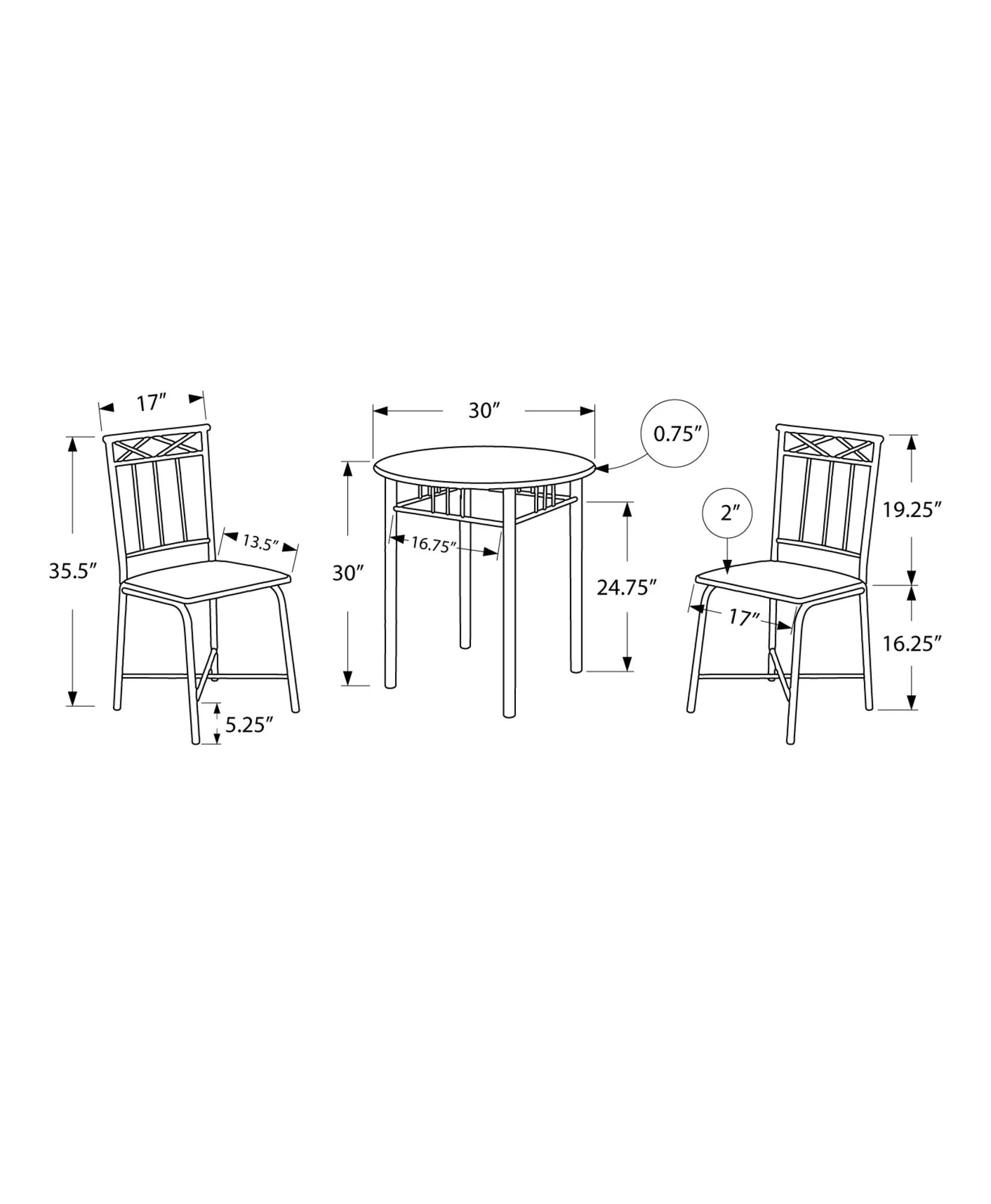 Dining Set - 3Pcs Set / Grey Marble / Charcoal Metal