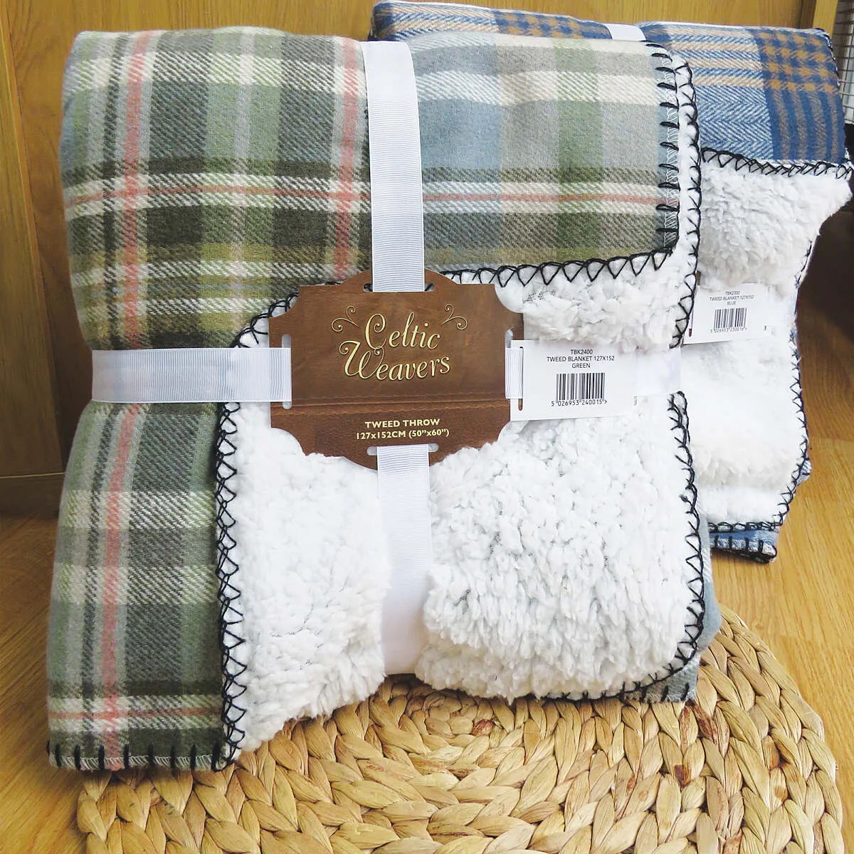 Green Country Tweed Sherpa Fleece Throw Blanket