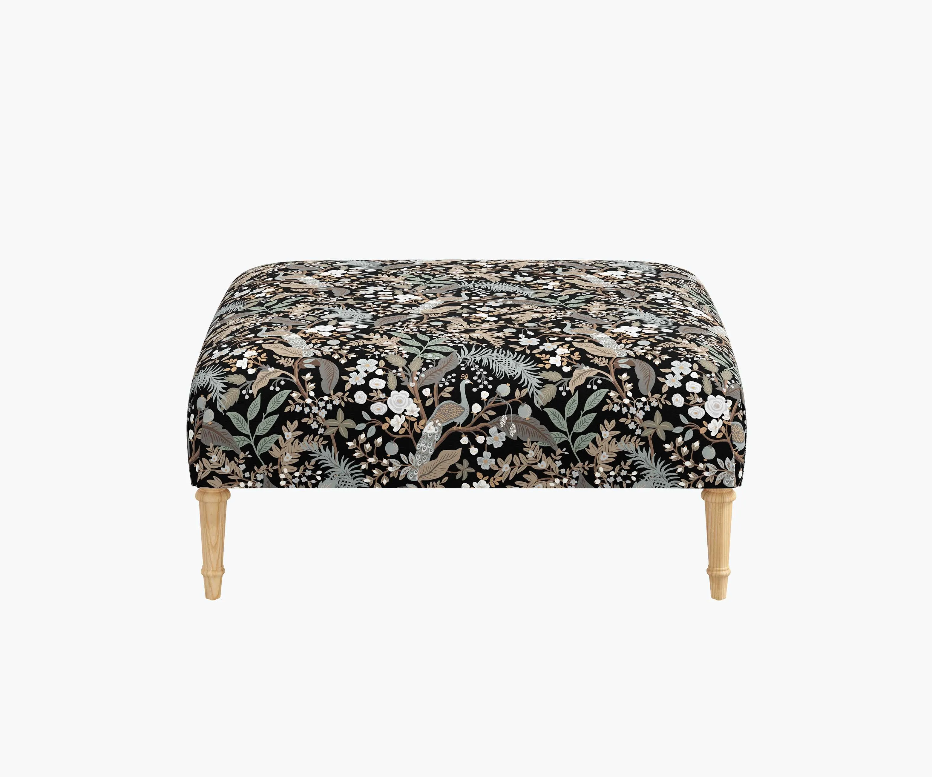 Greenwich Ottoman - Peacock Garden Black