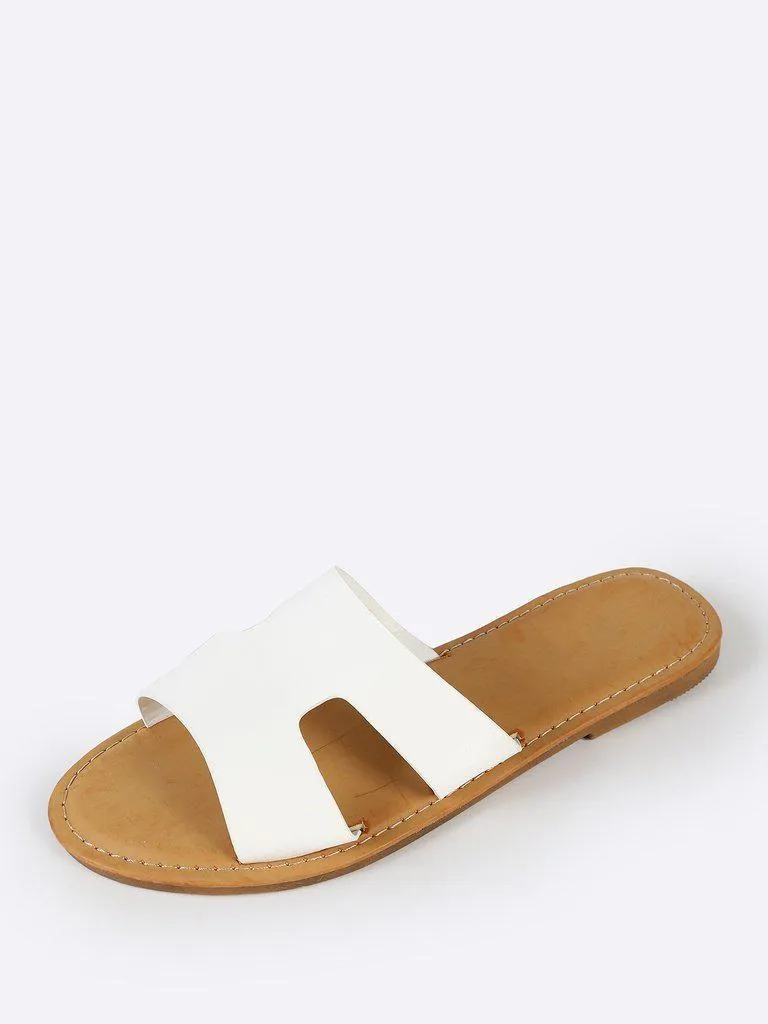 H Cutout Open Toe Slide Sandals WHITE