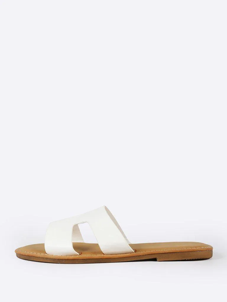 H Cutout Open Toe Slide Sandals WHITE