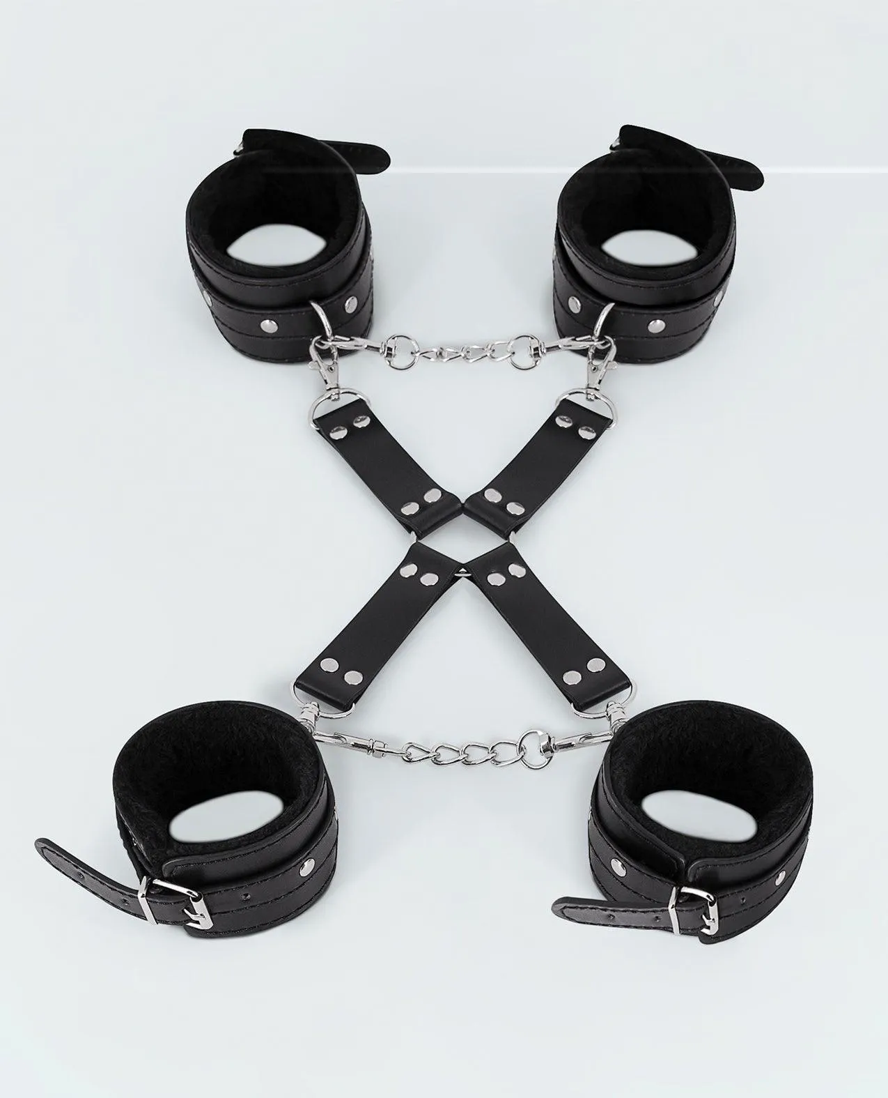 Lust Pu Leather All 4's Fuzzy Cuff Set - Black