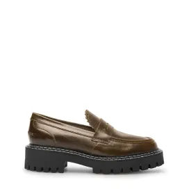 Matter Olive Leather Loafers