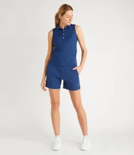 Mia Technical Sleeveless Button Neck Polo - Blue