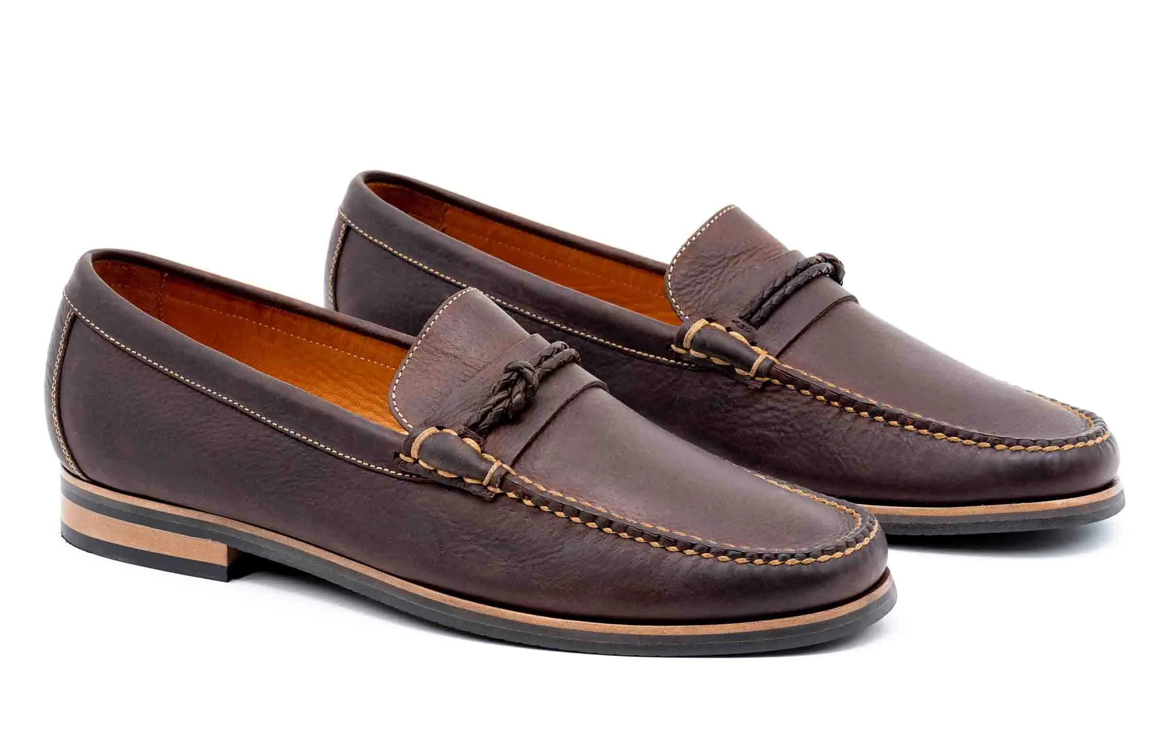 Montgomery Saddle Leather Braided Knot Loafers - Walnut