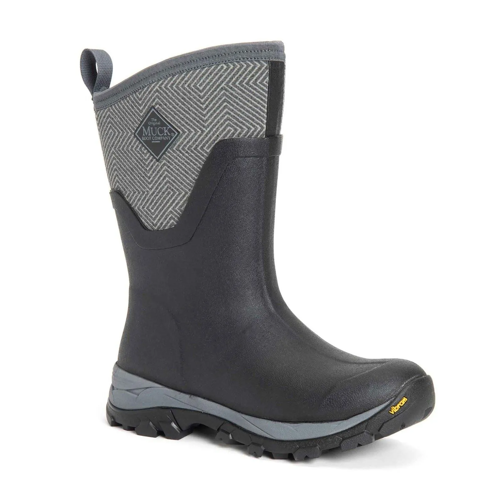 Muck Boots Arctic Ice Mid AGAT Rubber Black/Grey Geometric Wellington Boots