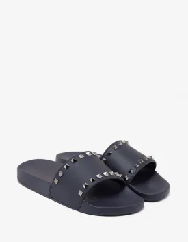 Navy Blue Rockstud Slide Sandals