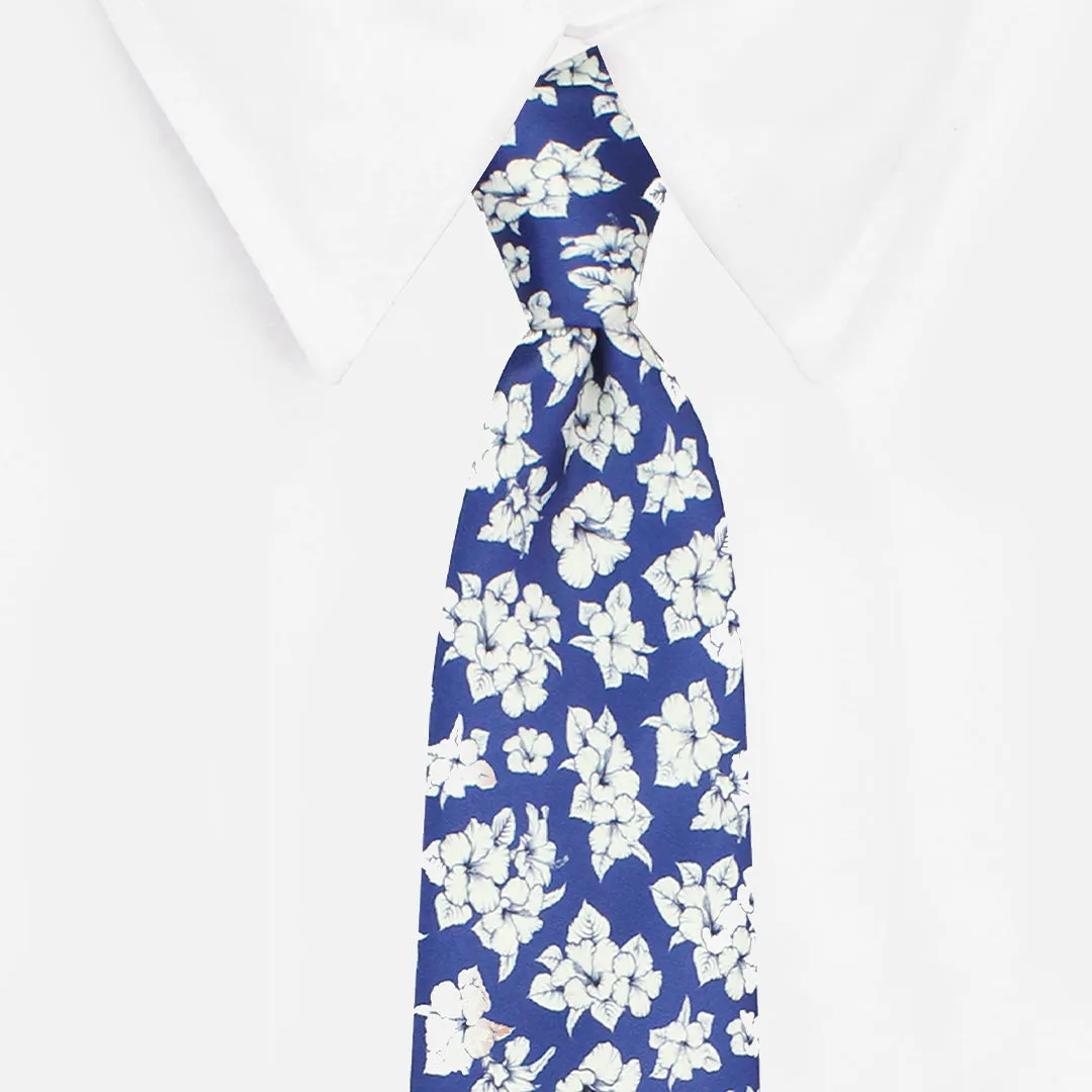 Peluche Sky Blossom Blue Broad Neck Tie & Pocket Square Set for Men