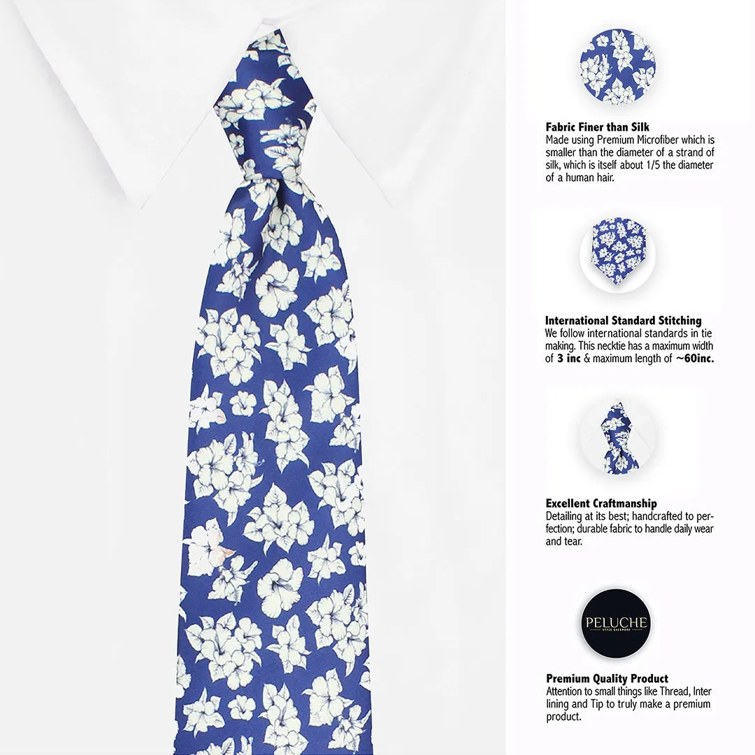 Peluche Sky Blossom Blue Broad Neck Tie & Pocket Square Set for Men