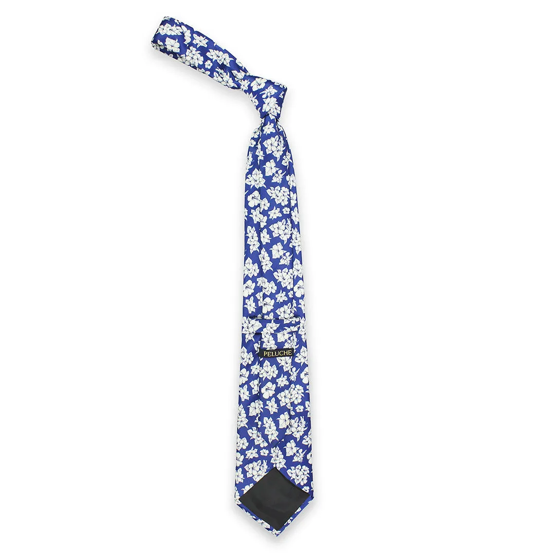 Peluche Sky Blossom Blue Broad Neck Tie & Pocket Square Set for Men