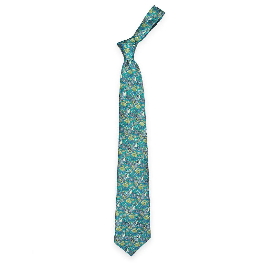 Peluche Tranquil Blooms Green Broad Neck Tie & Pocket Square Set for Men