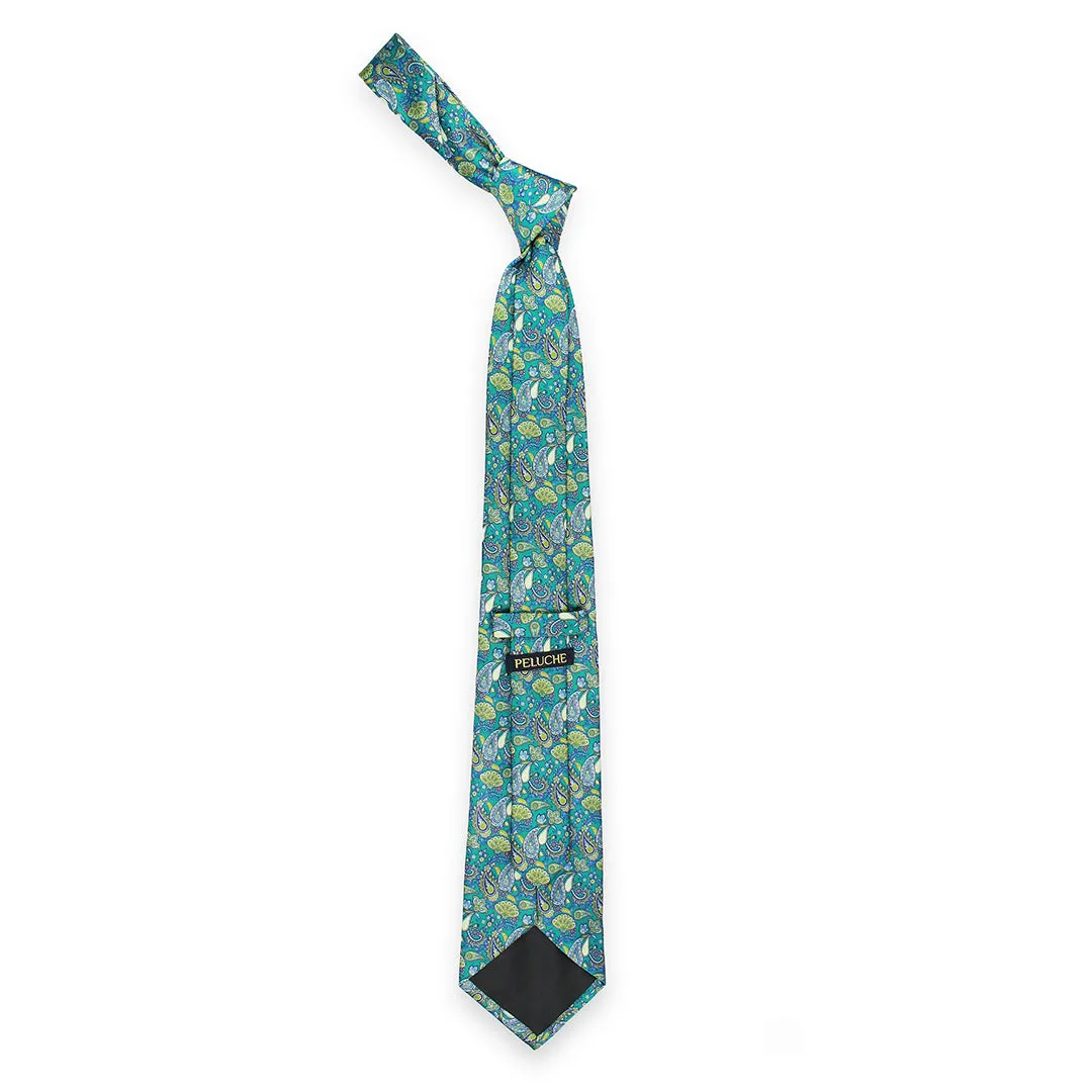 Peluche Tranquil Blooms Green Broad Neck Tie & Pocket Square Set for Men