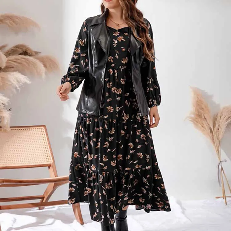 Plus Size Pullover Printed Maxi Printed Dress