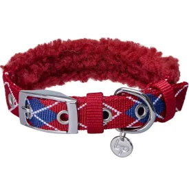 Sherpa Fleece Padded Dog Collar in Scottish Argyle