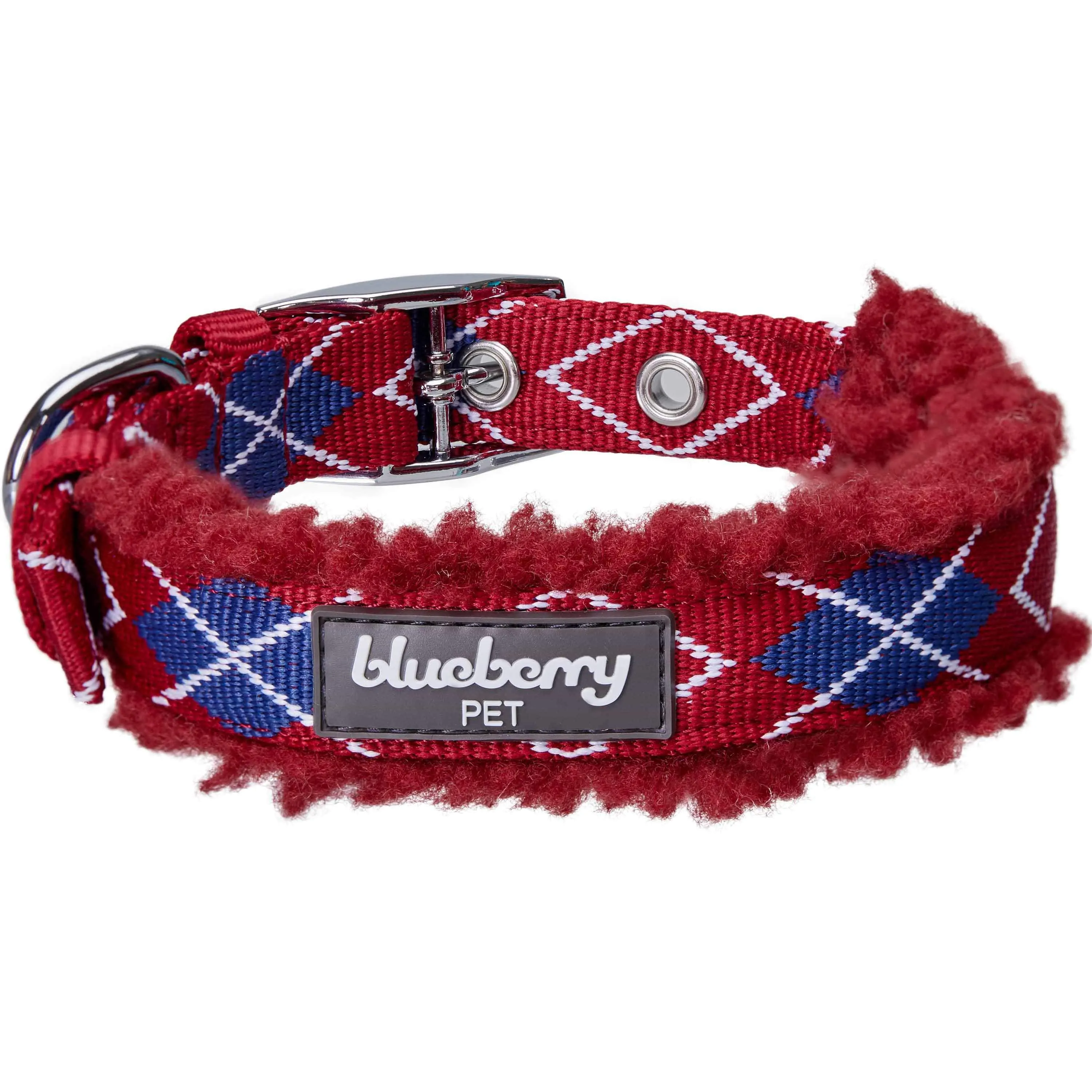 Sherpa Fleece Padded Dog Collar in Scottish Argyle