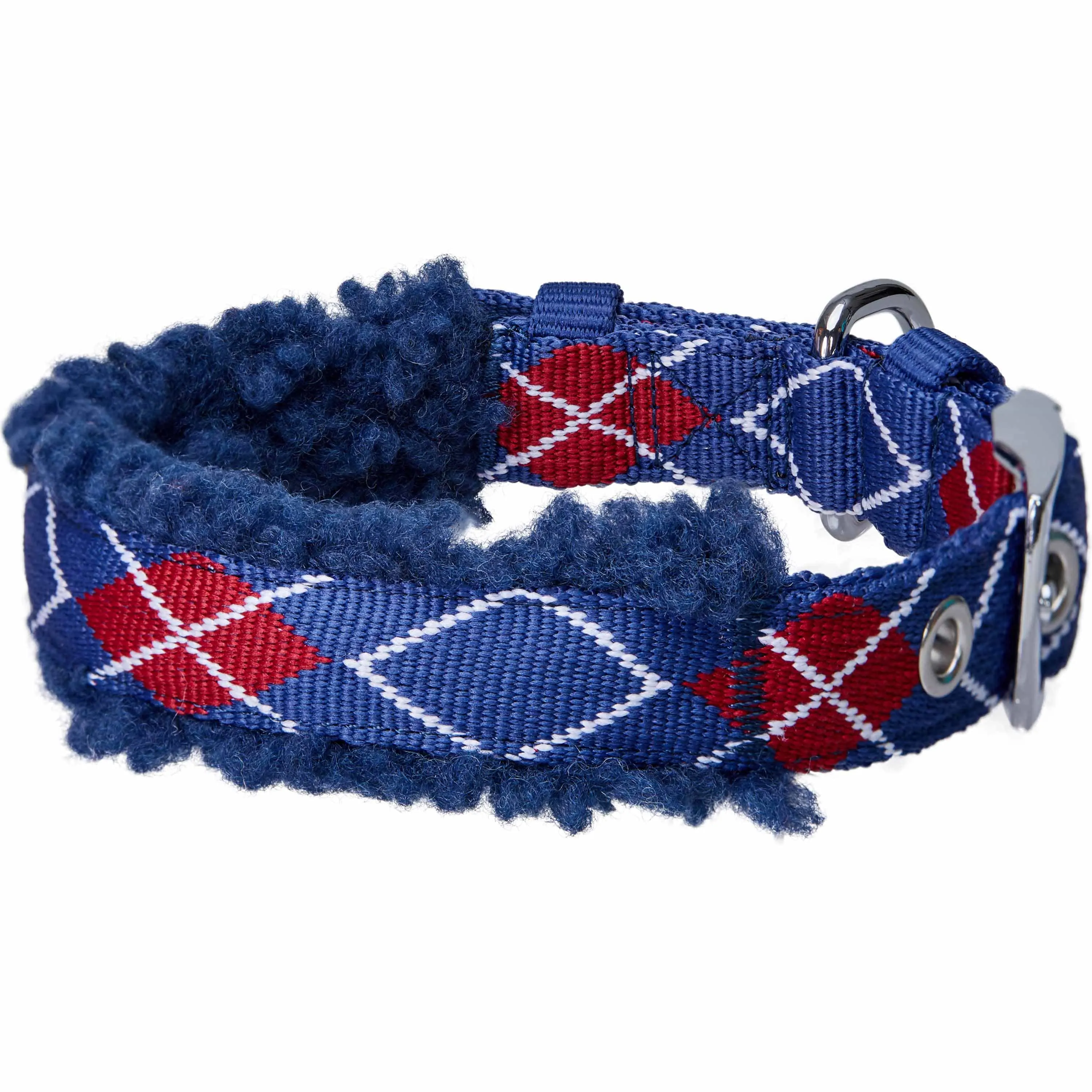 Sherpa Fleece Padded Dog Collar in Scottish Argyle