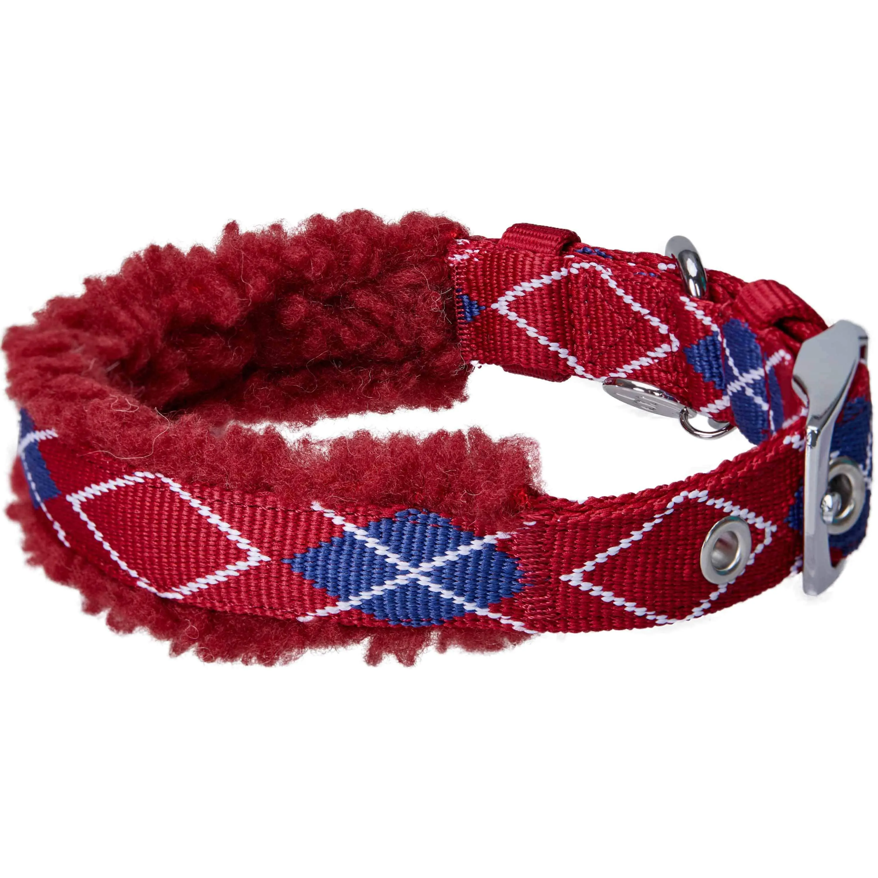 Sherpa Fleece Padded Dog Collar in Scottish Argyle