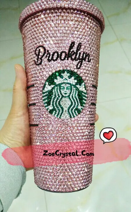 Stylish BLING Crystallized STARBUCKS Cold Cup Light Pink