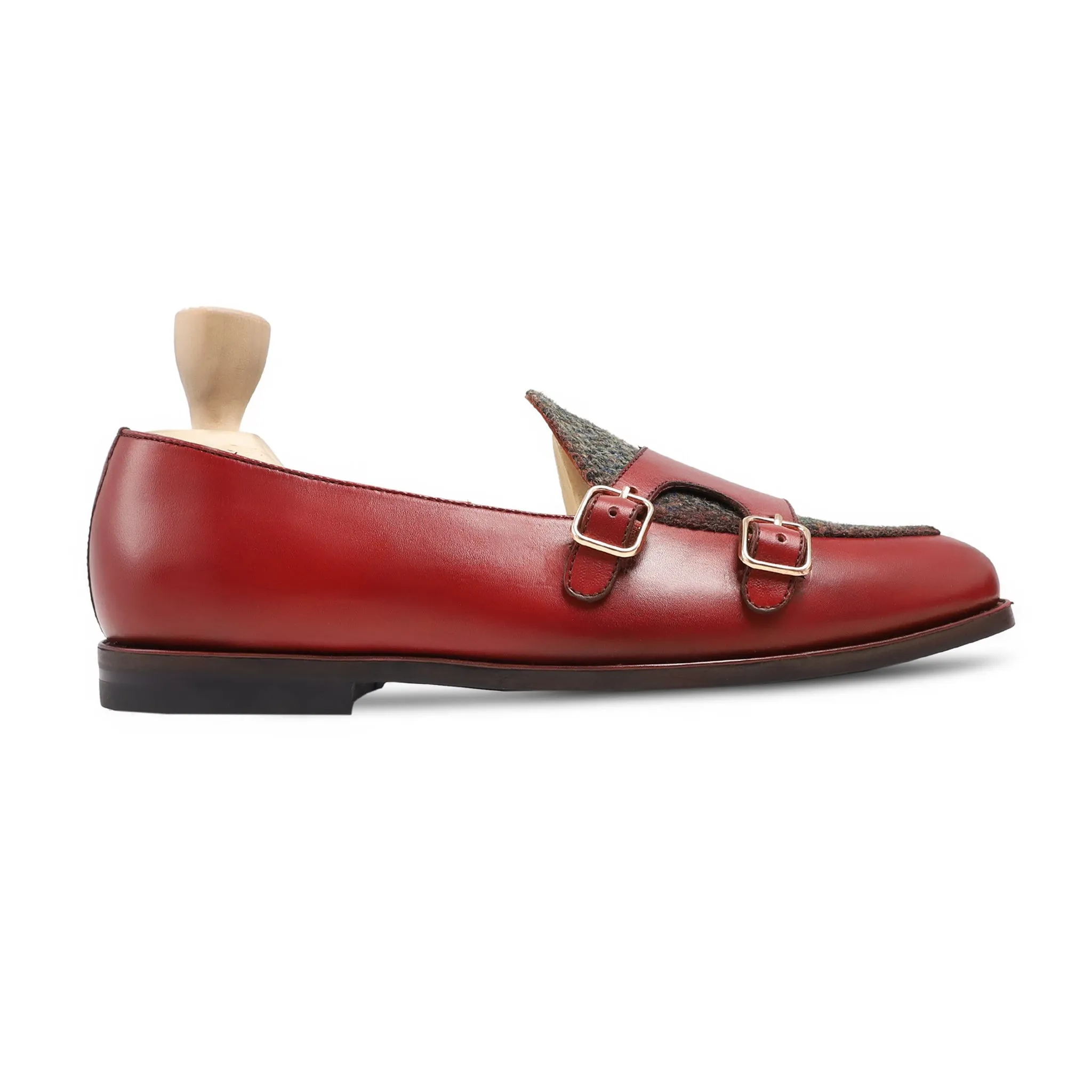 Suna - Men's Oxblood Calf Leather and Harris Tweed Loafer