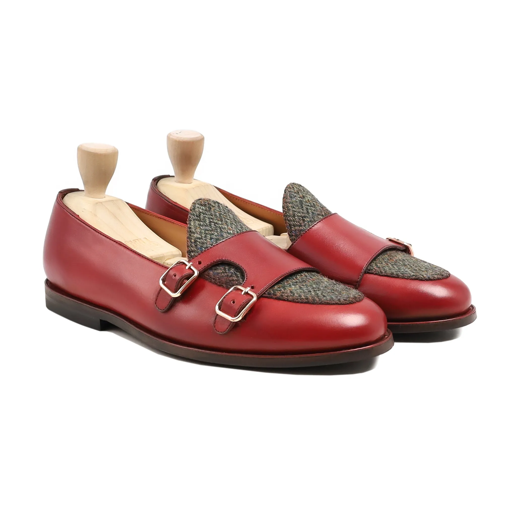 Suna - Men's Oxblood Calf Leather and Harris Tweed Loafer