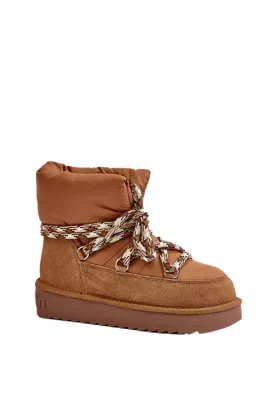 TEEK - Brown Canoe Laced Mixed Suede Puff Snow Boots