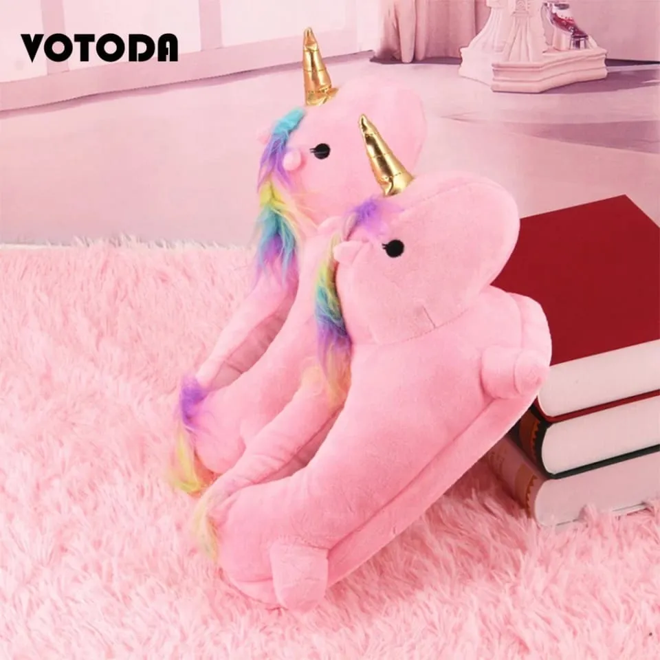 Teenage Unicorn Plush Shoes - Pink