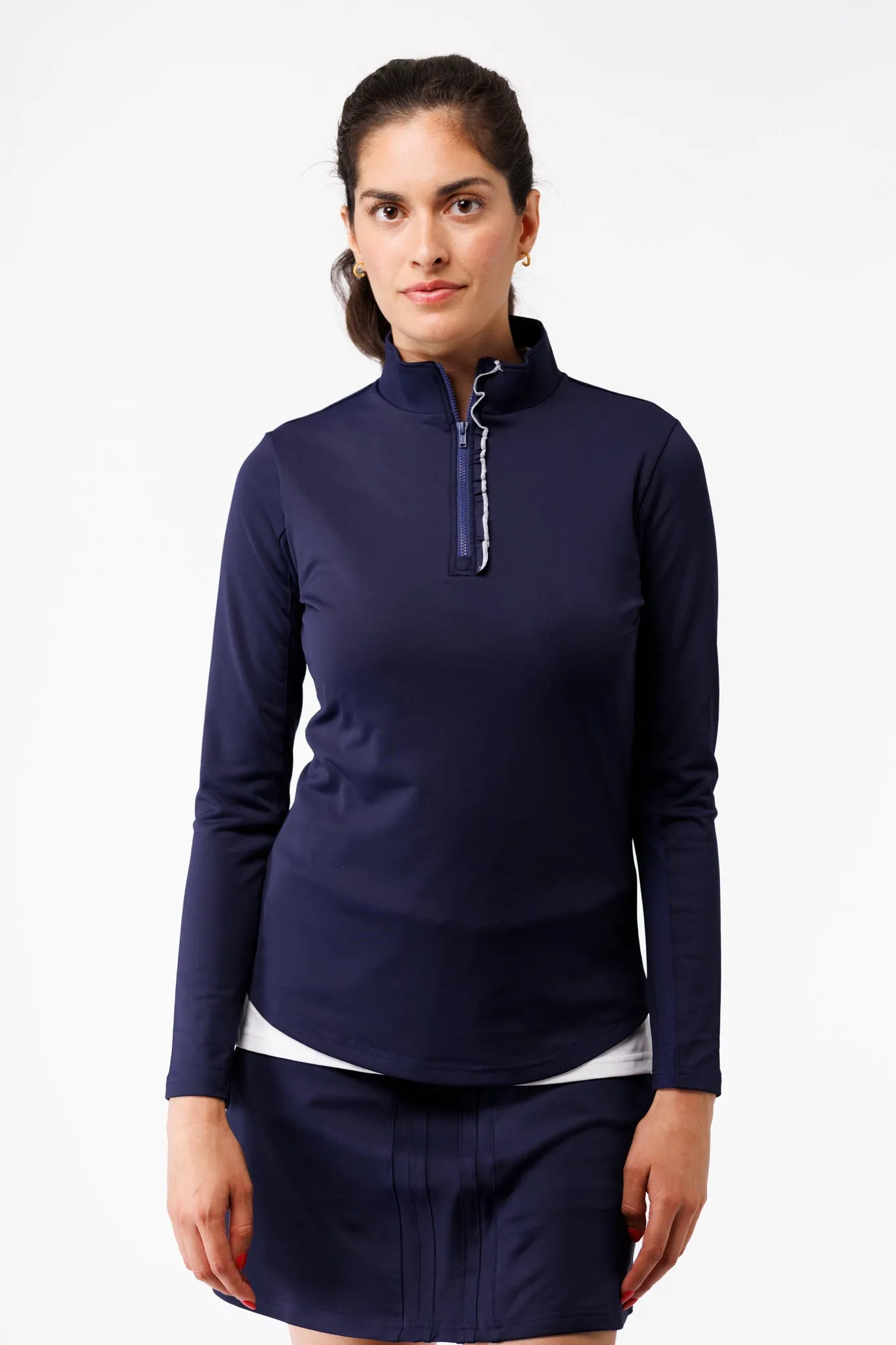 The Ava 1/4 Zip with Ruffle - Navy