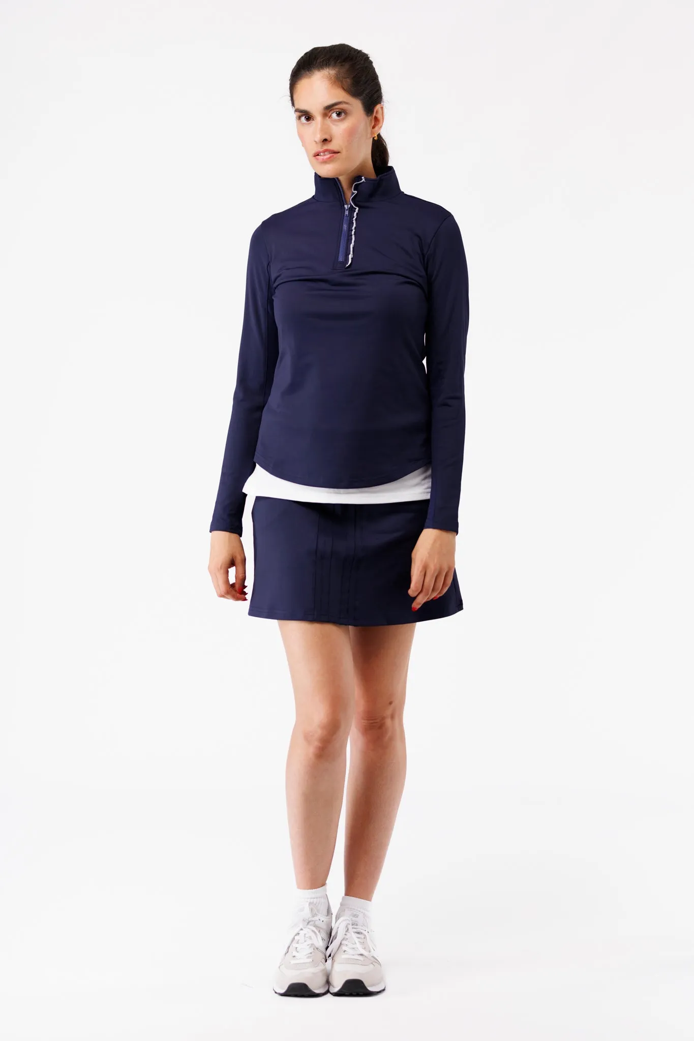 The Ava 1/4 Zip with Ruffle - Navy