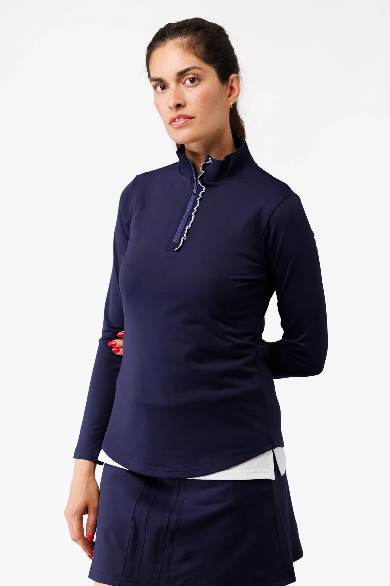 The Ava 1/4 Zip with Ruffle - Navy