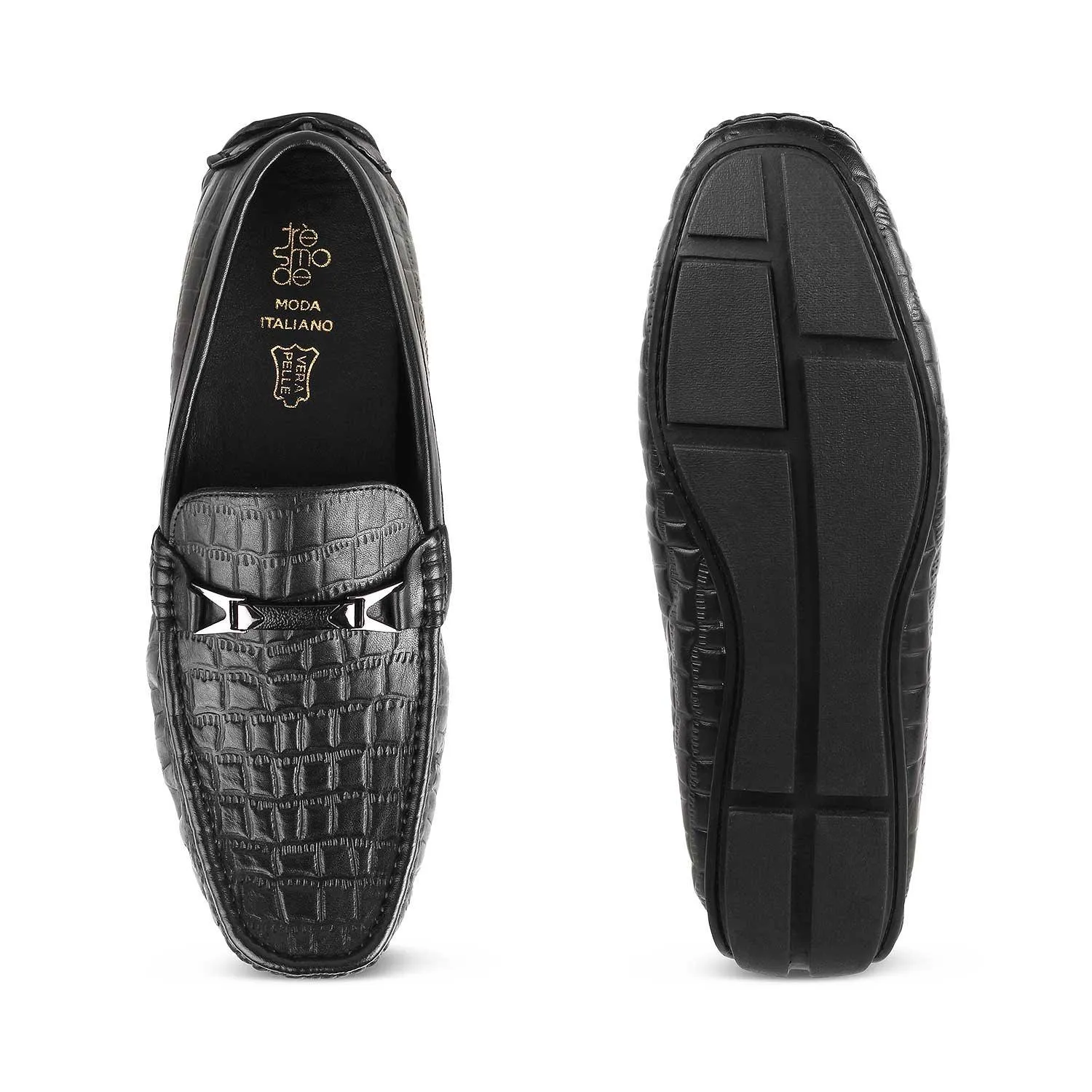 The Hummer Black Men's Leather Driving Loafers Tresmode