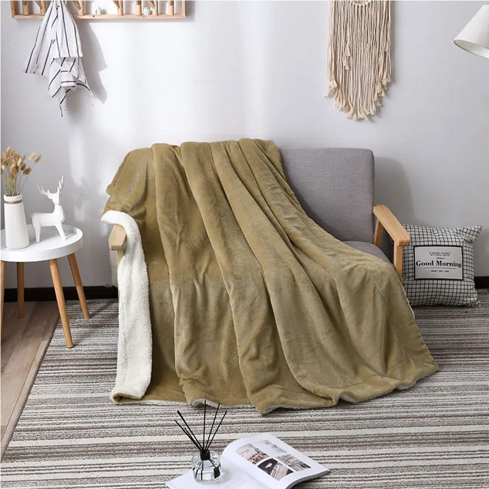 Thick Fuzzy Soft Sherpa Fleece Bed Sofa Blankets-Camel