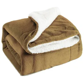 Thick Fuzzy Soft Sherpa Fleece Bed Sofa Blankets-Camel