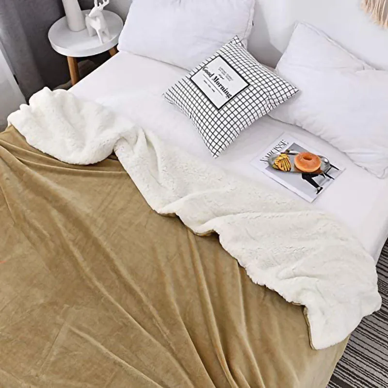 Thick Fuzzy Soft Sherpa Fleece Bed Sofa Blankets-Camel